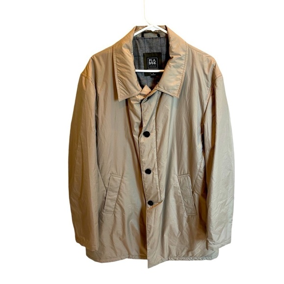 Mens Jos A Bank Travel Tech Collared Overcoat Beige Trench Coat Jacket Size XL - Picture 1 of 3